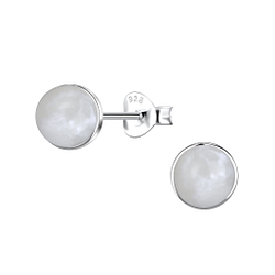 6mm Round Imitation Stone Silver Stud Earrings - 24406
