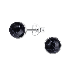 6mm Round Imitation Stone Silver Stud Earrings - 24404