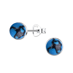 6mm Round Imitation Stone Silver Stud Earrings - 24403