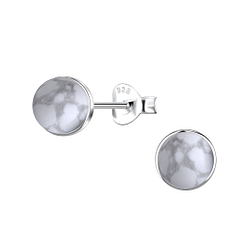 6mm Round Imitation Stone Silver Stud Earrings - 24405