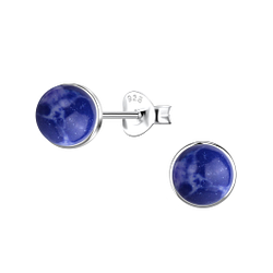 6mm Round Imitation Stone Silver Stud Earrings - 24409