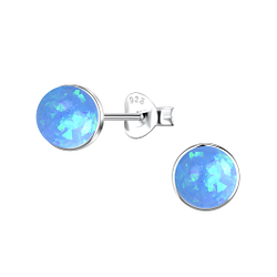 6mm Round Resin Opal Silver Stud Earrings - 24414