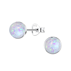 6mm Round Resin Opal Silver Stud Earrings - 24411