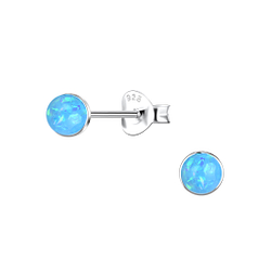 4mm Round Resin Opal Silver Stud Earrings - 24417