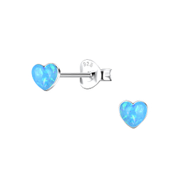 5mm Heart Resin Opal Silver Stud Earrings - 24421