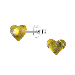 Silver Stud Earrings with Resin Heart - 24329