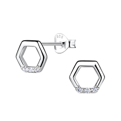 Silver Hexagon Stud Earrings - 24077