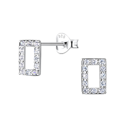 Silver Rectangle Stud Earrings - 24079