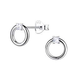 Silver Circle Stud Earrings - 24082