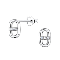 Silver Oval Stud Earrings - 24084