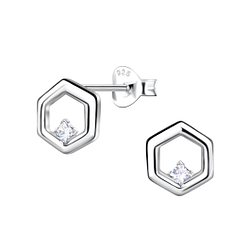 Silver Hexagon Stud Earrings - 24086 Silver Hexagon Stud Earrings - 24086