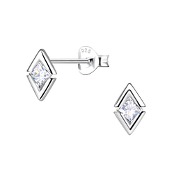 Silver Diamond Shaped Stud Earrings - 24087