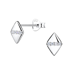 Silver Diamond Shaped Stud Earrings - 24088