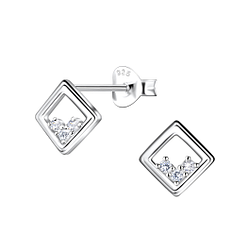 Silver Square Stud Earrings - 24091
