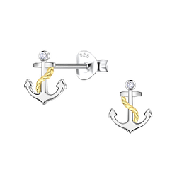Silver Anchor Stud Earrings - 24360