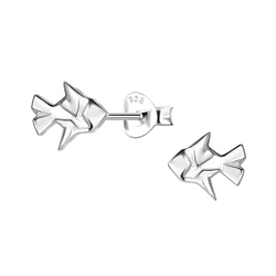 Silver Origami Fish Stud Earrings - 24386