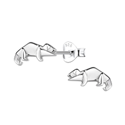Silver Origami Lizard Stud Earrings - 24387