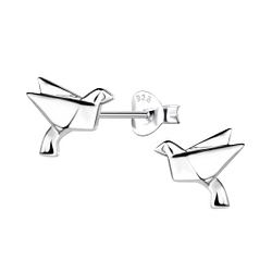 Silver Origami Bird Stud Earrings - 24390