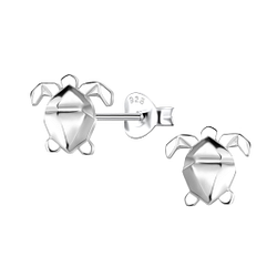 Silver Origami Turtle Stud Earrings - 24391