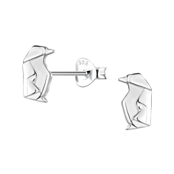 Silver Origami Penguin Stud Earrings - 24393