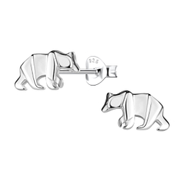 Silver Origami Bear Stud Earrings - 24395