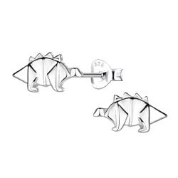 Silver Origami Dinosaur Stud Earrings - 24397