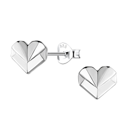 Silver Origami Heart Stud Earrings - 24400