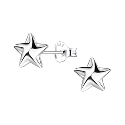 Silver Origami Star Stud Earrings - 24401