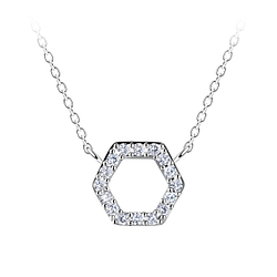 Silver Hexagon Necklace - 24176