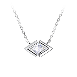Silver Diamond Shaped Necklace - 24155
