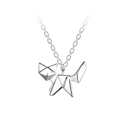 Silver Origami Cat Necklace - 24366