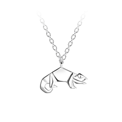 Silver Origami Lizard Necklace - 24369