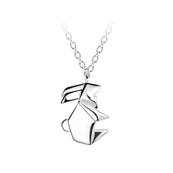 Silver Origami Rabbit  Necklace - 24376
