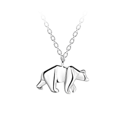 Silver Origami Bear Necklace - 24377