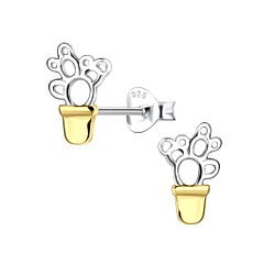 Silver Cactus Stud Earrings - 24511