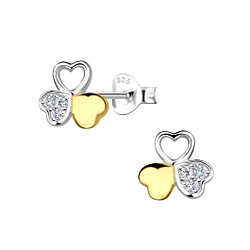 Silver Triple Heart Stud Earrings - 24512