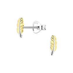 Silver Feather Stud Earrings - 24514