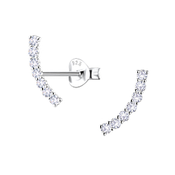 Silver Curved Stud Earrings  - 24489
