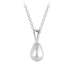 Silver Necklace with Teardrop Pearl - 24547
