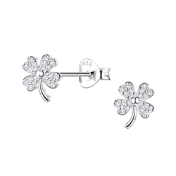 Silver Clover Stud Earrings - 24477
