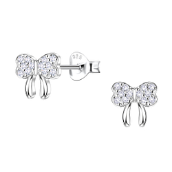Silver Bow Stud Earrings - 24429