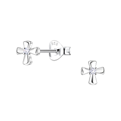 Silver Cross Stud Earrings - 24433