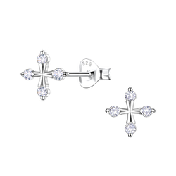Silver Cross Stud Earrings - 24434
