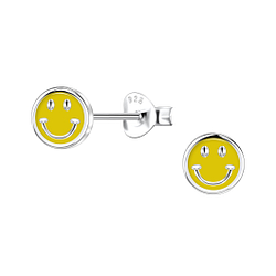 Silver Smiley Face Stud Earrings  - 24483