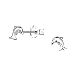 Silver Dolphin Stud Earrings - 24443