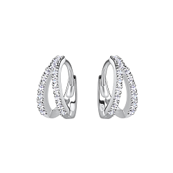 Silver Double Line Huggie Earrings - 24258
