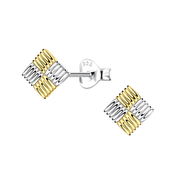 Silver Patterned Square Stud Earrings - 24505 Silver Patterned Square Stud Earrings - 24505