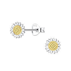 Silver Sunflower Stud Earrings - 24528