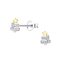 Silver Christmas Tree Stud Earrings - 24533
