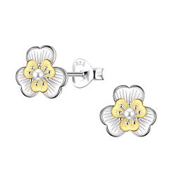 Silver Flower Stud Earrings - 24535
